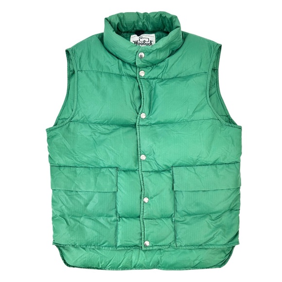 1980s Vintage Woolrich Green Goose Down Puffer Sleeveless Jacket Vest